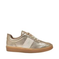 Tenis Via Marte Casual Dourado e Off White-Feminino