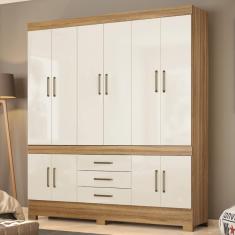 Guarda Roupa Casal New Murano 10 Portas de Bater 3 Gavetas MDP Amêndola Touch-Off White Demóbile