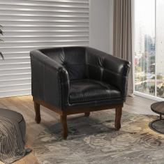 Poltrona Estofada Madeira Maciça Noah Couro Legítimo Scala Decor Preto