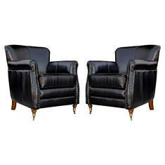 Kit 02 Poltronas Decorativas Sala de Estar Brunei Pés Príncipe Couro Preto - Gran Belo