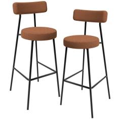 Kit 02 Banquetas Alta Bar Cozinha Sala De Jantar Estrutura Em Aço Milão L02 Bouclê Terracota