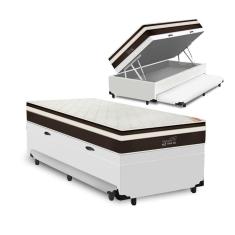 Cama Box Baú e Auxiliar Solteiro Branca + Colchão de Molas - Anjos - Classic Superlastic - 88cm