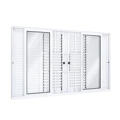 Janela Veneziana Alumínio de Correr Central Flex 4 Folhas Móveis 2 Fixas com Grade Lucasa Eccellente 100cmx150cm Branco