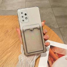 Luxo Gradient Aurora Slot para cartão Love Heart Silicone Case para Samsung Galaxy S22 S23 Ultra S20 FE S21 Plus A12 A32 A52S A53 A33, AiXin Black, para S21 Ultra