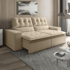 Sofá Retrátil e Reclinável 250cm Veludo M118 Café com Leite