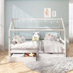 Cama Montessoriana Madeira Maciça Casa com Estrado Clia Branco