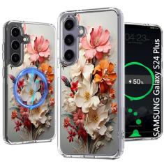 LORYVAN Capa magnética transparente para Samsung Galaxy S24 Plus, 24+ MagSafe, fina, à prova de choque, não amarela, para Galaxy S24+, 6,6 polegadas (transparente)