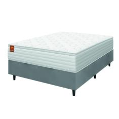 Cama Box Colchão Casal Molas Ensacadas Real 138x188x65cm Branco / Cinza Inducol - Suporta até 130kg por Pessoa