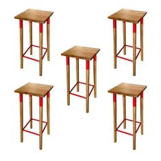 Kit 5 Banquetas Bistro Industrial Colors Ferro E Madeira Maciça - Vermelha Vermelho