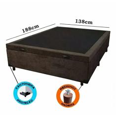 Cama Box Casal com Bau Pistão a gás marrom suede Bipartido - 138x188