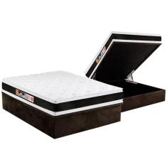 Cama Box Baú Casal: Colchão Espuma Castor D45 Black e White Air Double Face + Base CRC Suede Brown(138x188)