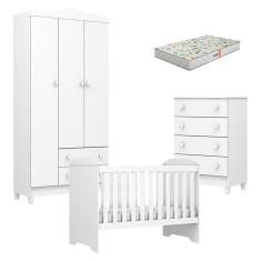 Quarto de Bebê Mel Flat Branco Brilho com Colchão Gazin - Carolina
