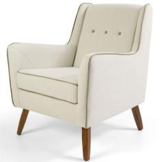 Poltrona Decorativa Sala de Estar Pés de Madeira Teresa Algodão Bege -