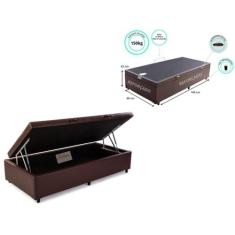 Cama Box Baú Solteiro 88x188 ( Reforçada) - Jadmax, Corino Marrom
