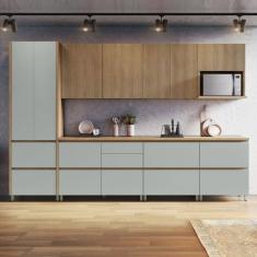 Cozinha Completa Rainha 10 Portas 8 Gavetas Ripado 100% Mdf Natural/Verde - Nesher