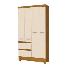 Guarda Roupa Solteiro 4 Portas 2 Gavetas MDP Noce Perola - San Marino