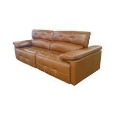 Sofá Retrátil e Reclinável de Couro Queen 2,40 m Conhaque com Brilho -