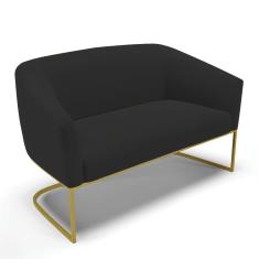 Sofá Namoradeira 2 Lugares Base Industrial Dourado Stella Veludo Preto D03 - D`Rossi