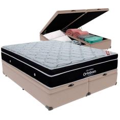 Cama Box Baú Bege E Colchão Elegant Molas Ensacadas Queen Ortobom