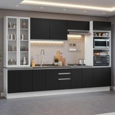 Armário De Cozinha Completa 340cm Branco/preto Glamy Madesa 01 Branco/preto