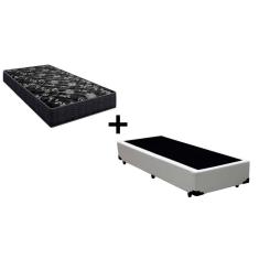 Cama Box Solteiro 88 Tecido Sintético Branco com Colchão Lisboa Espuma D28 Preto
