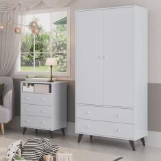 Quarto de Bebê Completo Roupeiro 2 Portas 2 Gavetas com Cômoda 3 Gavetas 1 Nicho Nuvem Móveis