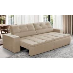 Sofá Retrátil e Reclinável 3 lugares 1,90m com Molas Stella Suede Bege Adonai Estofados