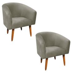 Kit 02 Poltronas Suede Marrom Rato Pés Palito Castanho