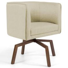 Poltrona Decorativa Giratória Base Ka Madeira Betina C-129 Linho Bege - Domi