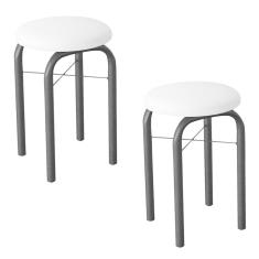 Kit 2 Banquetas Baixas Para Cozinha Em Aço Manu Sintético I01 Preto/branco - Mpozenato