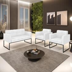 Kit 1 Sofá Namoradeira e 2 Poltronas Elisa Corano Base Metálica Indust