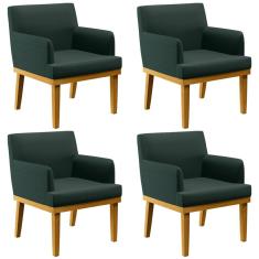 Kit 04 Poltronas Decorativas Para Sala de Estar Beatriz W01 Linho Verde Musgo - Lyam Decor