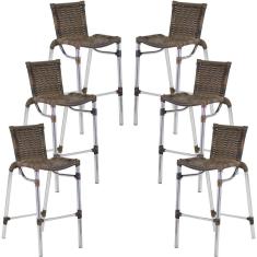 Kit 6 Banquetas Alumínio Fortaleza Alta Para Balcão Cozinha Bar Trama Original Argila