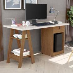 Escrivaninha Mesa Escritório Cavalete Bali 1 Gaveta 135cm Off White E 