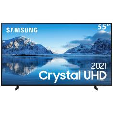 Smart TV 55" Crystal UHD 4K Samsung 55AU8000, Painel Dynamic Crystal Color, Design slim, Tela sem limites, Visual Livre de Cabos