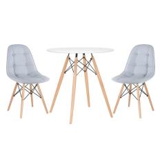 KIT - Mesa Eames Eiffel 70 cm + 2 cadeiras estofadas Botonê