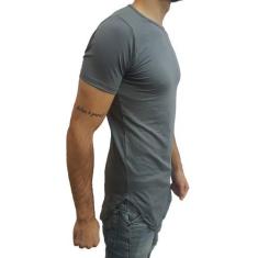 Camiseta Longline Oversized Básica Slim Lisa Manga Curta tamanho:g;cor:cinza
