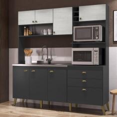 Cozinha Compacta 8 Portas 2 Gavetas 4 Nichos Donna GraLar Grafite Touch/Snow