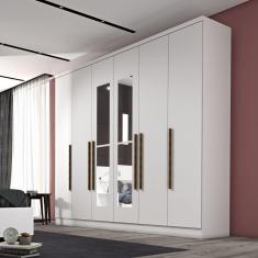 Guarda-Roupa Casal com Espelho 6 Portas de Bater 4 Gavetas Veneza Tcil Móveis Neve