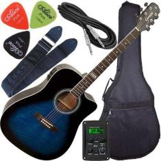 Kit Violão Giannini Folk Aço Eletroacústico Gf1D Dbb Azul
