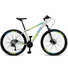 Bicicleta Aro 29 Cripto 24v Shimano Fr. Hidraulico-trava-k7 - Branco-verde E Azul - 17"