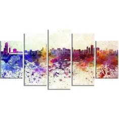 Quadro Decorativo Cidade Aquarela 5 Peças 115x60cm - KYME