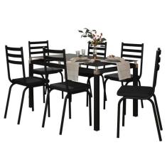 Jogo de Mesa Malva 140cm e 6 Cadeiras 118 Preto - Artefamol, Preto, 69