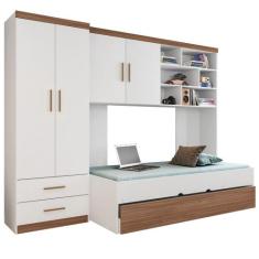 Quarto Infantil Modulado 4 Portas Com Bicama Chiara Carvalho/Branco - 