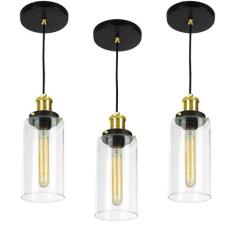 Kit 3 Lustres Pendentes Château Cilindrico Vidro Preto Gold - MARRYLUZ