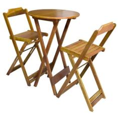 Conjunto de Mesa Bistrô de Madeira com 2 Cadeiras Dobravel Ideal para 