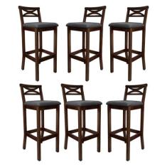 Kit 6 Banquetas Alta Estofada para Bancada Madri Madeira Capuccino Sue