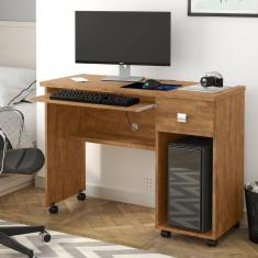 Mesa Para Computador Escrivaninha Vicenza Com 1 Gaveta e Rodízios Amêndoa - Fabrica 1 Móveis
