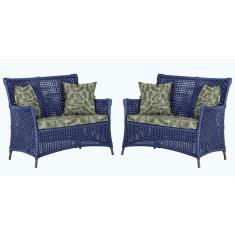 2 Sofás área Externa Igapó Alumínio Marrom Corda Náutica E5 Azul