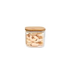 Oikos - Pote de Vidro 600ml com Tampa de Bambu Hermético Quadrado Flat